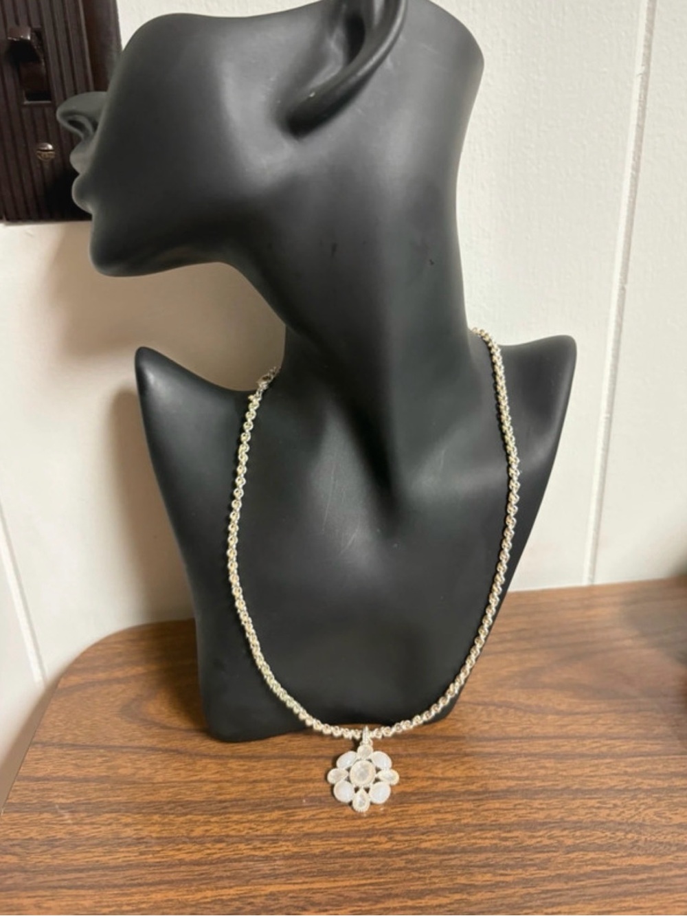 Silver Tone Scroll Filigree Pendant Necklace Snake Chain Oval Openwork Boho